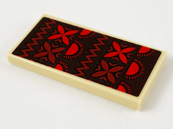 Lego Tile 2 x 4 with Dark Brown Blanket with Red and Dark Red Suns and Flowers Pattern (Sticker) - Set 41149