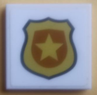 Lego Tile 2 x 2 with Gold Police Badge with Black Outline Pattern (Sticker) - Set 60209 / White