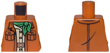 Lego Torso Jacket Open with Pockets over Tan Safari Shirt with Buttons, Copper Belt Buckle, Green Neckerchief Scarf Pattern / Dark Orange