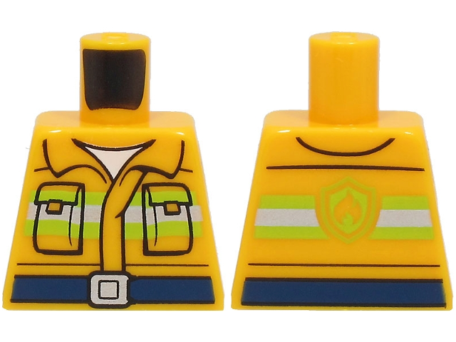 Lego Torso Fire Reflective Stripes with Pockets, Dark Blue Belt, and Fire Logo on Back Pattern / Bright Light Orange