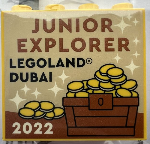 Lego Brick 2 x 4 x 3 with LEGOLAND Dubai 2022 Junior Explorer Pattern / Yellow