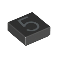 Lego Tile 1 x 1 with Silver Number 5 Print / Black