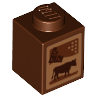 Lego Brick 1 x 1 with Cow and Chocolate Bar (Chocolate Milk Carton) Print / Reddish Brown