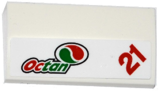 Lego Slope, Curved 2 x 4 x 2/3 with Bottom Tubes with Octan Logo and Red Number '21' Pattern (Sticker) - Set 60115 / White