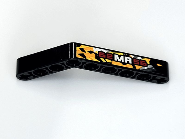 Lego Technic, Liftarm, Modified Bent Thick 1 x 9 (6 - 4) with Dark Red and White '62MR56', on Stone Background Pattern (Sticker) - Set 42069 / Black
