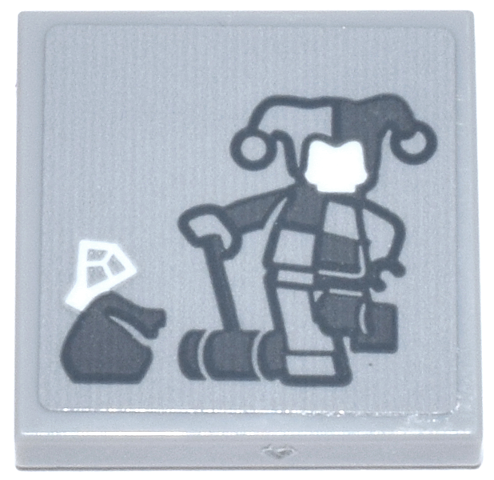 Lego Tile 2 x 2 with Dark Bluish Gray Harley Quinn Minifigure with White Head and Jewel Pattern (Sticker) - Set 76271
