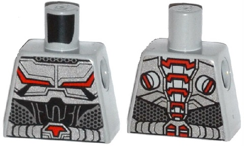 Lego Torso Armor with Black and Red Lines on Chest and Silver Belt with Red Buckle Pattern / Light Bluish Gray