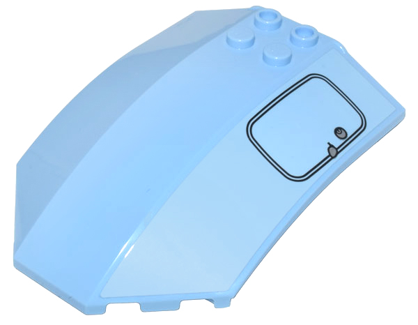 Lego Windscreen 8 x 6 x 2 Curved Sloped Sides with Black Panel Outline with Silver Latch and Keyhole on Bright Light Blue Background Pattern (Sticker) - Set 10298