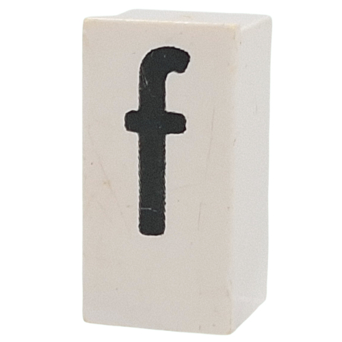 Lego Tile Special 1 x 2 x 5/6 with Stud Hole in End with 'f' Print / White