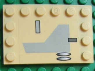 Lego Tile, Modified 4 x 6 with Studs on Edges with X-wing Pattern A (Sticker) - Set 7191 / Tan