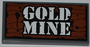Lego Tile 2 x 4 with Wood Grain and 'GOLD MINE' Pattern (Sticker) - Set 4441