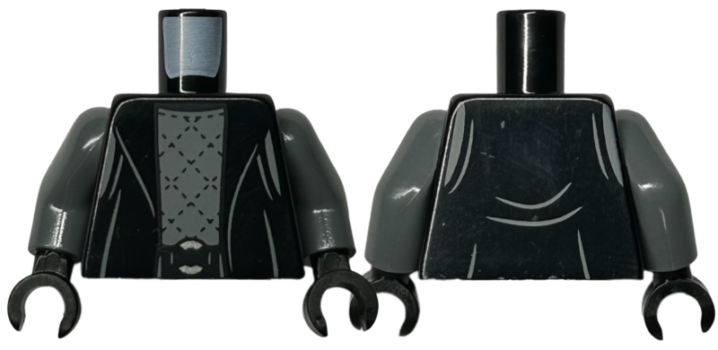 Lego Torso Cloak Open over Dark Bluish Gray Shirt with Stitched Diamonds, Silver Buckle Pattern / Dark Bluish Gray Arms / Black Hands