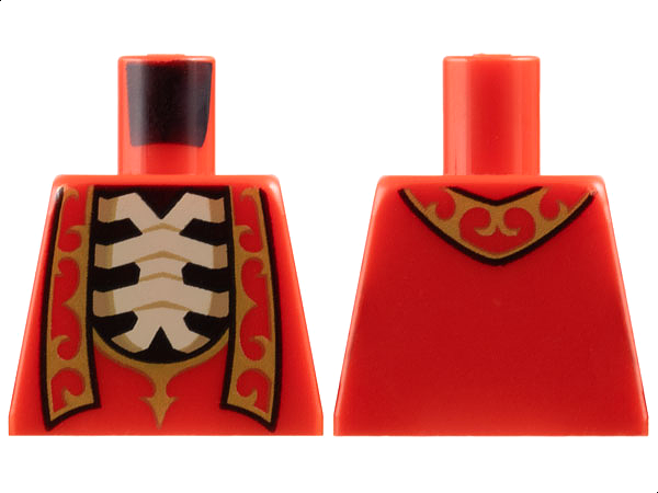 Lego Torso Robe with Gold Stole and Trim, Open Chest with Tan Spine and Ribs Pattern / Red