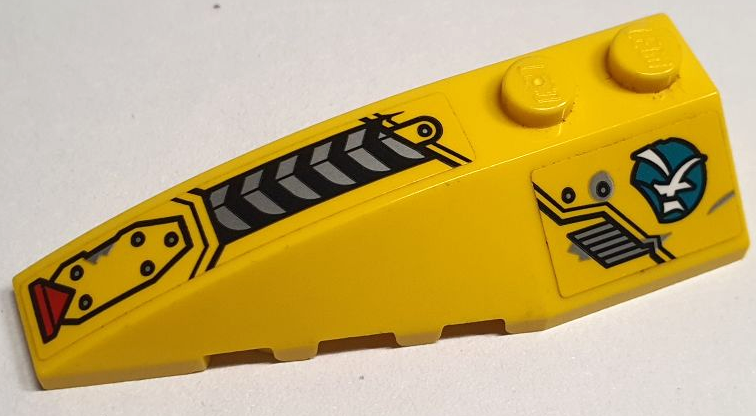 Lego Wedge 6 x 2 Left with Armor Plates, Red Triangle, Black Air Vents and White Chinese Logogram '天' (Heaven) in Dark Turquoise Circle Pattern (Stickers) - Set 80018