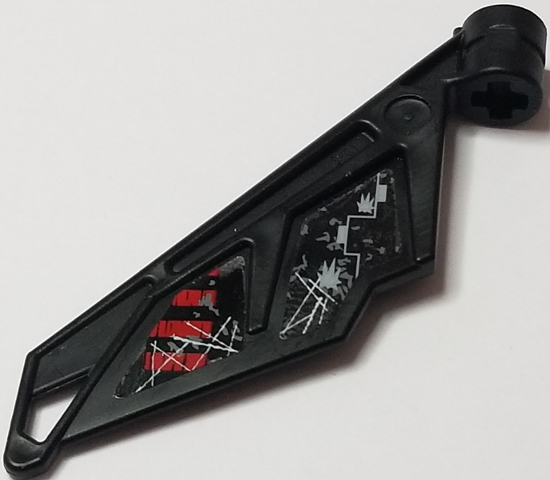 Lego Bionicle Wing Small / Tail with Axle Hole with Red and Black Striped Panel and Scratched Panel with Gray Holes Pattern Model Right Side (Stickers) - Set 5972