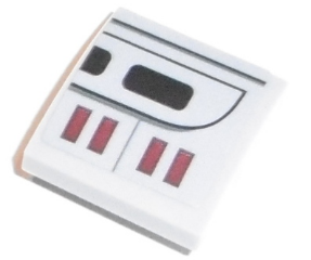 Lego Slope, Curved 2 x 2 x 2/3 with Black and Dark Red Rectangles and Black Lines Pattern (Sticker) - Set 75140 / Light Bluish Gray