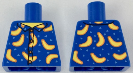 Lego Torso Shirt with Buttons, Bananas, and Bright Light Blue Triangles, Yellow Neck Pattern / Blue
