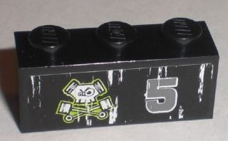 Lego Brick 1 x 3 with Number 5 and Pistons Skull Logo Pattern Model Left Side (Sticker) - Set 8211