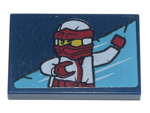 Lego Tile 2 x 3 with White and Red Ninja Video Arcade Game Sign Pattern Model Left Side (Sticker) - Set 71741 / Dark Blue