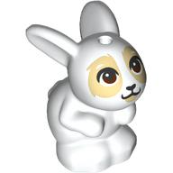 Lego Animal, Rabbit / Bunny Sitting with Dark Brown Eyes, Tan Face print / White
