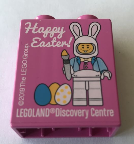 Lego Duplo, Brick 1 x 2 x 2 with LEGOLAND Discovery Centre Happy Easter 2019 Pattern