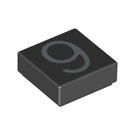 Lego Tile 1 x 1 with Silver Number 9 Print / Black