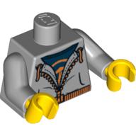 Lego Torso Sweatshirt with Orange Zipper and Dark Blue T-Shirt Print, Light Bluish Gray Arms, Yellow Hands / Light Bluish Gray