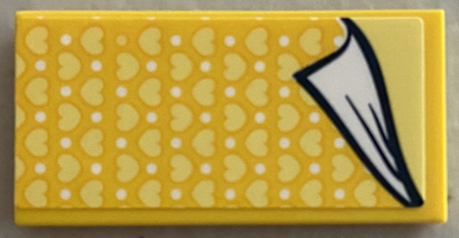 Lego Tile 2 x 4 with Blanket with Bright Light Yellow Hearts and White Dots Pattern (Sticker) - Set 41394 / Yellow