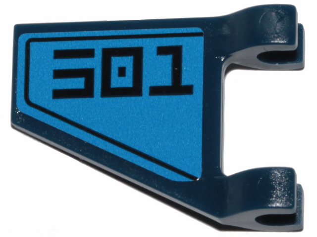 Lego Flag 2 x 2 Trapezoid with Flat Edge with Black Stylized '501' on Blue Background Pattern Model Right Side (Sticker) - Set 75280 / Dark Blue