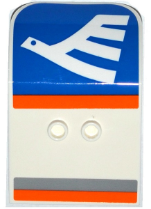 Lego Door 2 x 4 x 6 Curved Aircraft with White Airline Bird on Blue Background and Light Bluish Gray and Orange Stripes Pattern (Stickers) - Set 60104 / White