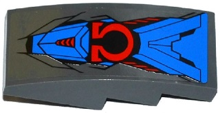 Lego Slope, Curved 4 x 2 with Armor Plates and Red Omega Pattern (Sticker) - Set 76028 / Dark Bluish Gray