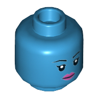 Lego Minifig Head Aayla Secura, Eyebrows and Pink Lips, Neutral / Angry Print / Dark Azure