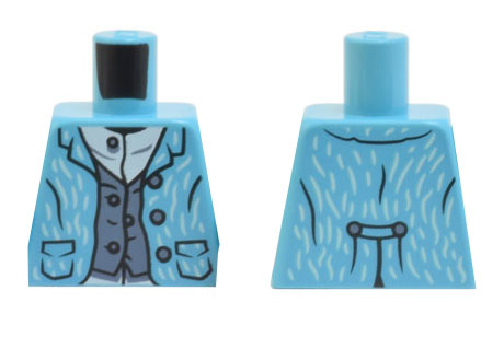 Lego Torso Jacket with Creases, Wrinkles, Buttons, and 2 Pockets, Sand Blue Vest Pattern / Medium Azure