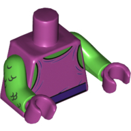 Lego Torso Vest, Green Neck and Dark Purple Belt Print, Bright Green Arms, Magenta Hands / Magenta