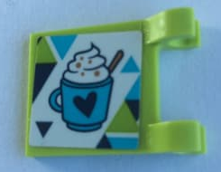 Lego Flag 2 x 2 Square with Flat Edge with Mug of Hot Chocolate with Heart and Dark Blue, Lime and Medium Azure Triangles Pattern (Sticker) - set 41319 / Lime