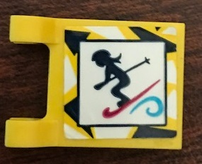 Lego Flag 2 x 2 Square with Flat Edge with Girl Skiing Pattern (Sticker) - Set 41324 / Yellow