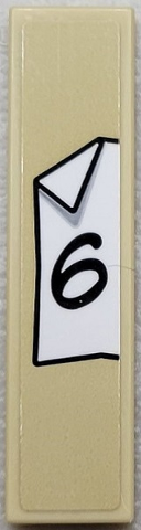 Lego Tile 1 x 4 with Black Number 6 on White Paper Background  with Folded Corner Pattern (Sticker) - Set 910016
