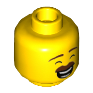 Lego Minifig Head, Thick Reddish Brown Mustache, Big Smile, Open Mouth, Teeth / Yellow