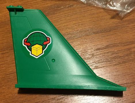 Lego Tail 14 x 2 x 8 with Yellow Box, Red Arrows, and Wire Frame Globe Pattern on Both Sides (Stickers) - Set 60022 / Green