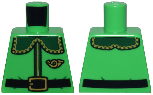 Lego Torso Coat with Dark Green Collar with Gold Trim and Mail Horn, and Black Belt Pattern / Bright Green