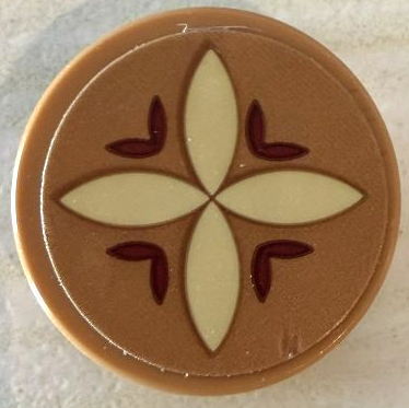 Lego Tile, Round 2 x 2 with Bottom Stud Holder with 4 Tan Petals and Dark Brown Leaves Pattern (Sticker) - Set 43210