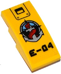 Lego Slope, Curved 4 x 2 with Hatch, Deep Sea Logo with Silver Anchor and Red Tentacle and 'E-04' Pattern (Sticker) - Set 60095 / Yellow