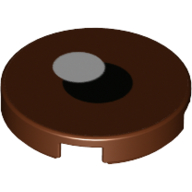 Lego Tile Round 2 x 2 with Black and White Circle/Dot Print (Eye) / Reddish Brown