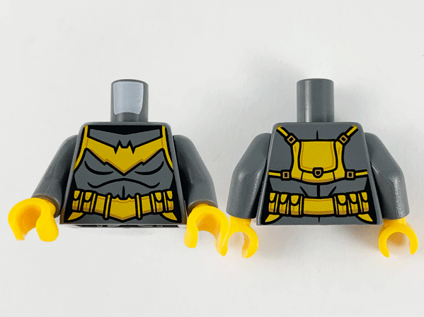 Lego Torso Female Armor, Bright Light Orange Bat, Utility Belt and Backpack Pattern / Dark Bluish Gray Arms / Bright Light Orange Hands