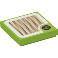 Lego Tile 2 x 2 with Coin with Curved Lime Background and Barcode Print (Sticker)