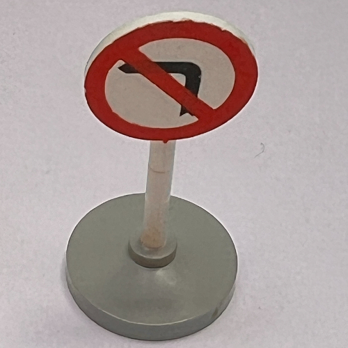 Lego Road Sign Old Round with Left Turn Prohibited Print & Type 1 Base