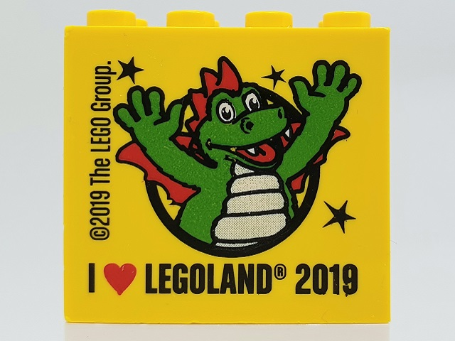Lego Brick 2 x 4 x 3 with I Heart LEGOLAND 2019 Pattern / Yellow