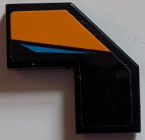 Lego Tile, Modified Facet 2 x 2 with Orange Panel and Dark Azure Stripe Pattern Model Right Side (Sticker) - Set 76919