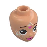 Lego Minidoll Head, Reddish Brown Eyebrows, Eyes, Dark Pink Lips, Dark Pink Heart on Forehead, Light Aqua Decoration