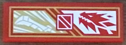 Lego Tile 2 x 6 with Dragon Head, White Sword, Gold Lines and Border Pattern (Sticker) - Set 71786 / Red